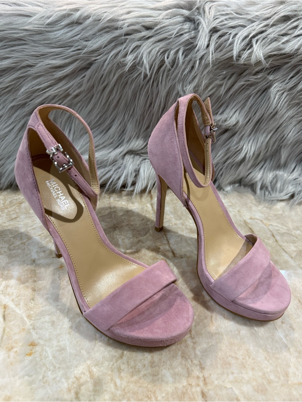 Michael Kors Jordyn pink blush suede open toe Platform stiletto heels